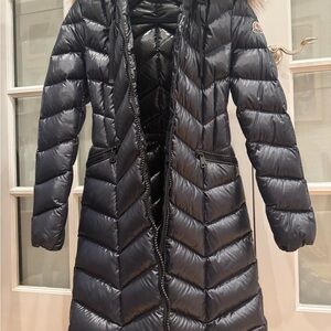 Moncler Fulmarus Faux Fur Trim Down Puffer Coat - Dark Navy (almost black)